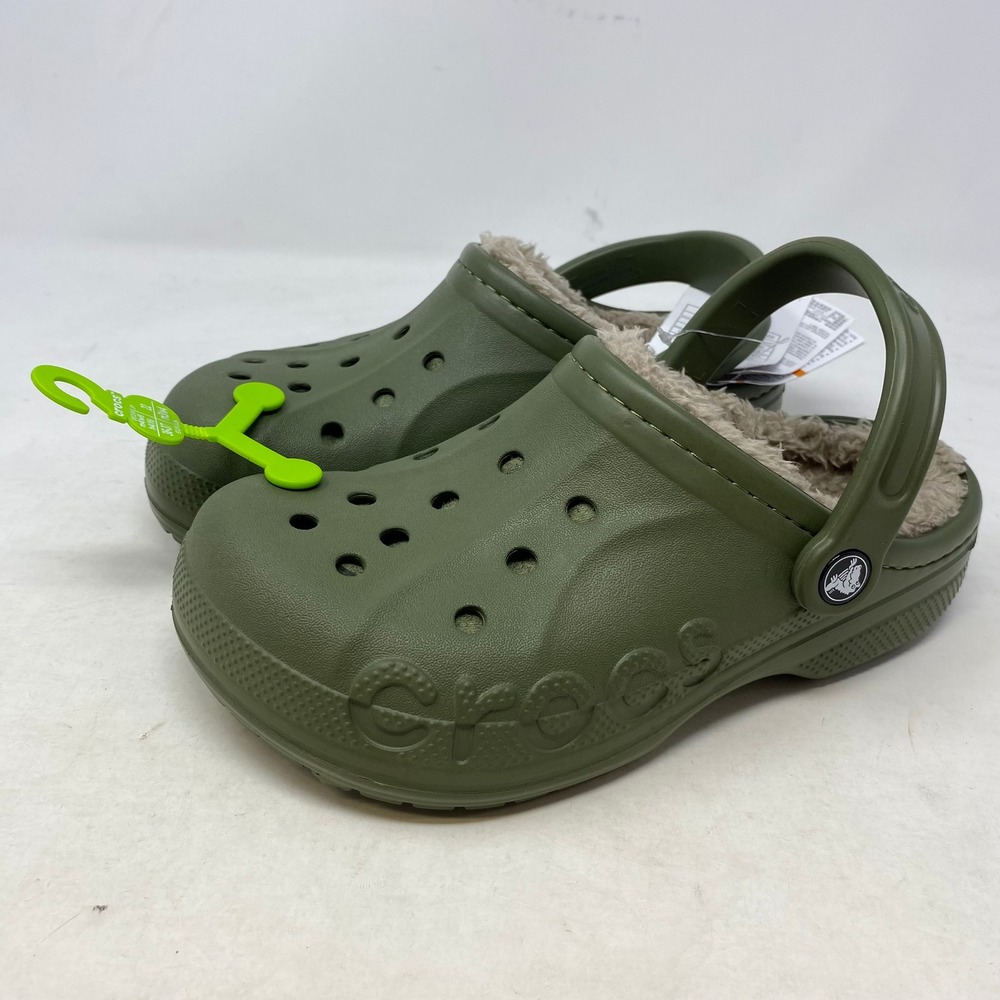 Crocs Baya Lined Clog Army Green Olive Fleece Fur Mens 4 Womens 6 205969-3TC NEW